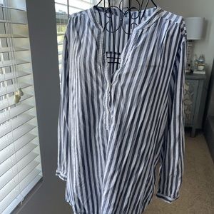 Tunic or swim suit cover up, navy blue and white stripped